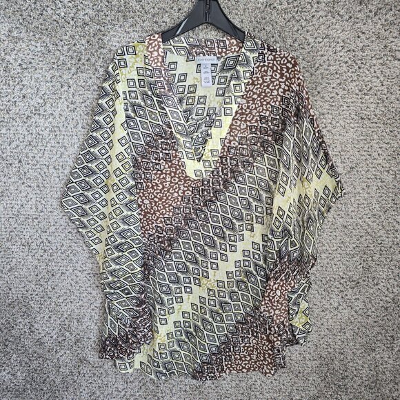 Catherines‎ Top Womens Plus 1X 18/20W Brown Sheer V Neck Blouse Casual Ladies - Picture 1 of 7